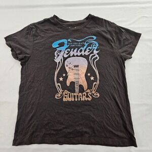 Fender Guitars Punk Folk Blues Rock Black Short Sleeve Cotton T-Shirt Women's L